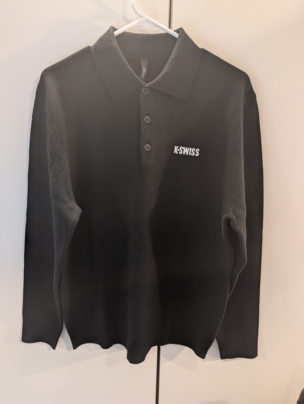 K-Swiss Black Long-Sleeve SweaterPolo with Chest Logo And Back Logo Medium NWT